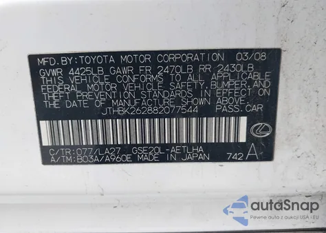 2008 Lexus Is 250 из США, поврежденный, VIN JTHBK262882077544